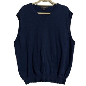 Tasso Elba Sweater Vest Mens XXL‎ Navy Blue V-Neck Textured Knit Sleeveless
